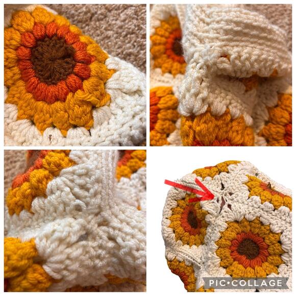 Handmade Crocheted Sunflower Granny Core Square Tote White Bag Festival Boho** - Picture 5 of 5
